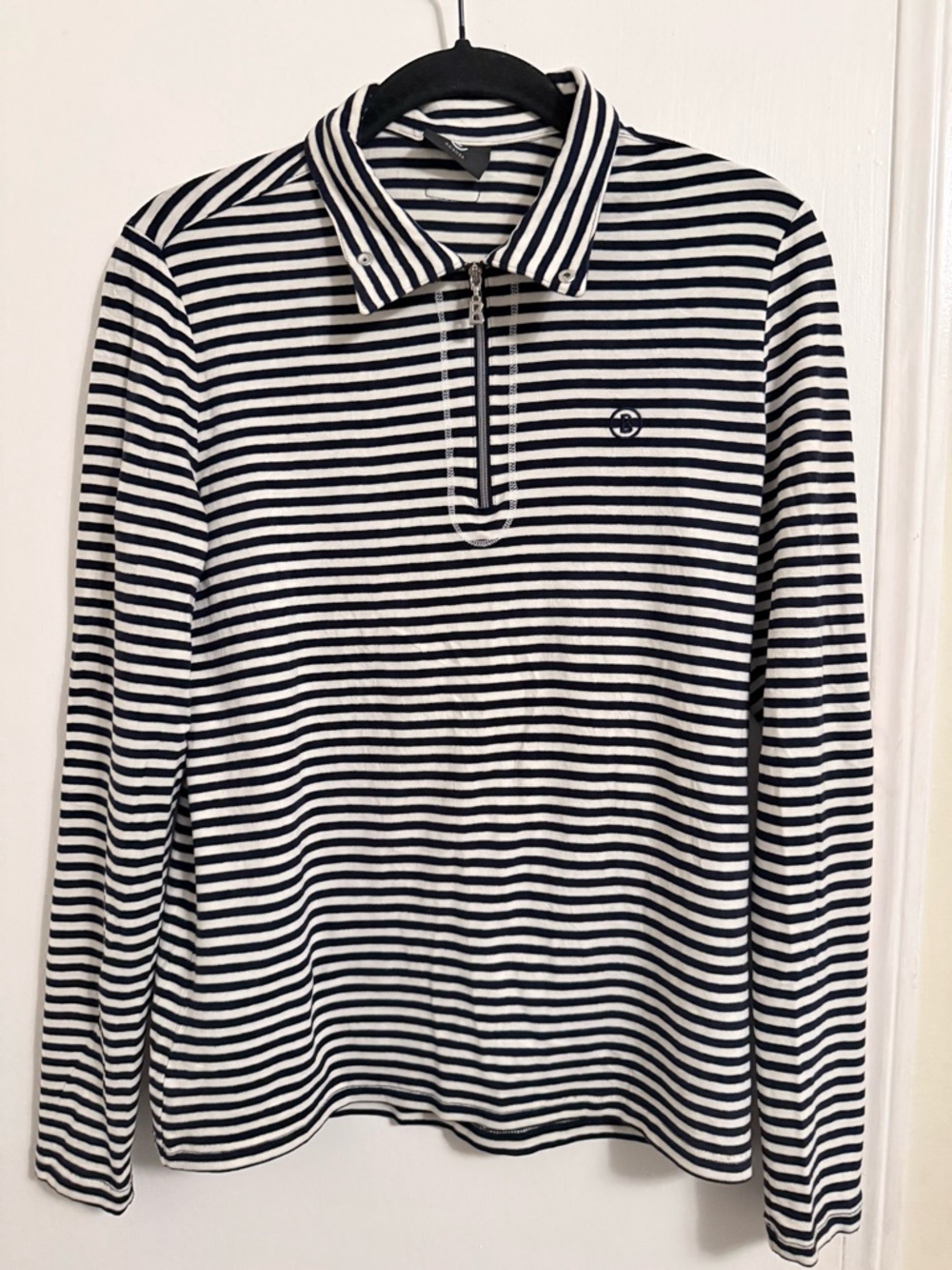 Bogner Navy and White Striped Turtleneck Polo
